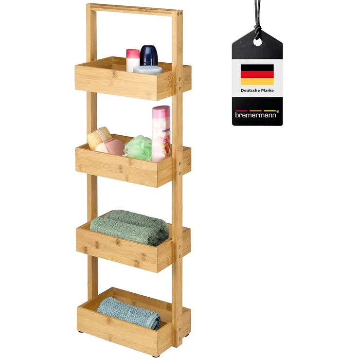 bremermann Standregal Bambus-Badregal mit 4 Ablagen, ca. 28 x 88 x 16 cm (B/H/T)