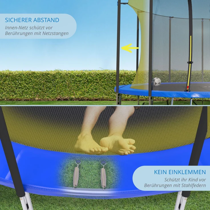 KINETIC SPORTS Trampolin Outdoor 'Salto Plus' - Komplett-Set für Kinder, USA Sprungtuch, Netz, Randpolster, Leiter, Blau-2, Ø 366 cm – Bild 5