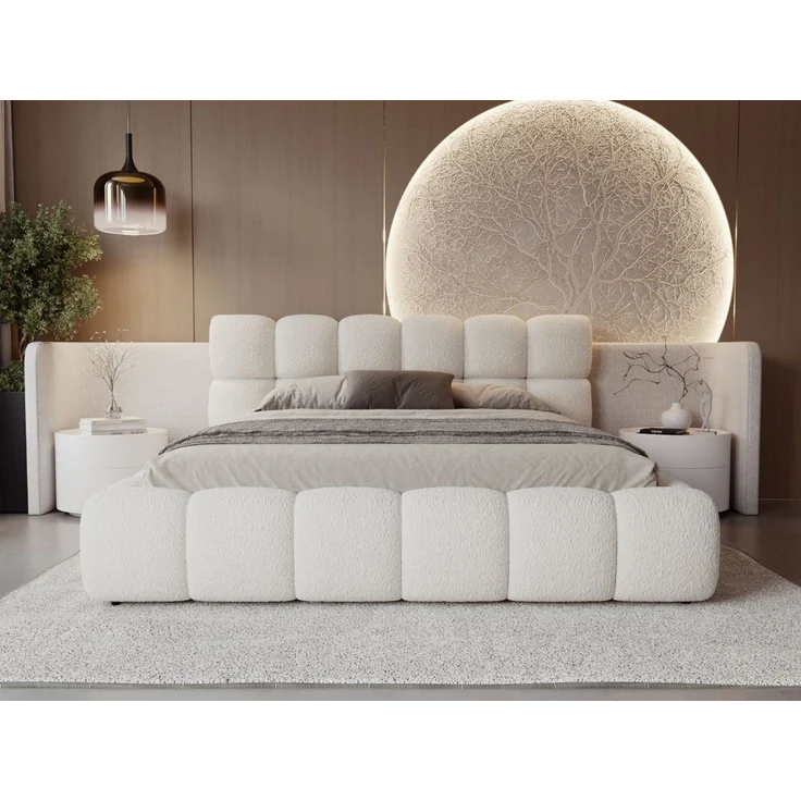 GRAINGOLD Modo Polsterbett 120x200, Doppelbett mit Kopfteil, groß Stauraum, Bouclé-Stoff, Beige – Bild 4