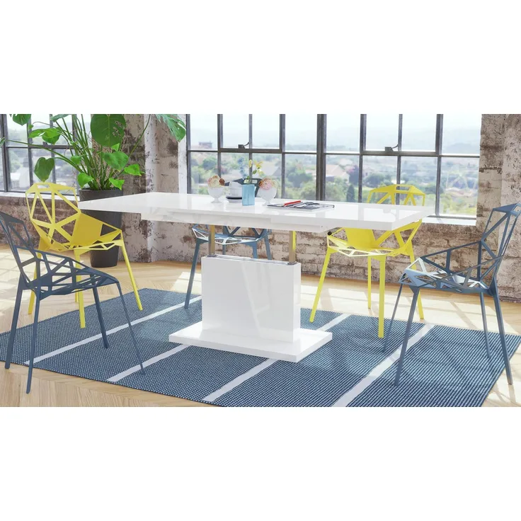Mazzoni Couchtisch Grand Noir Weiß Hochglanz/Weiß höhenverstellbar ausziehbar 120-180, Funktionstisch, Wohnzimmertisch, Tisch, Esstisch, Sofatisch
