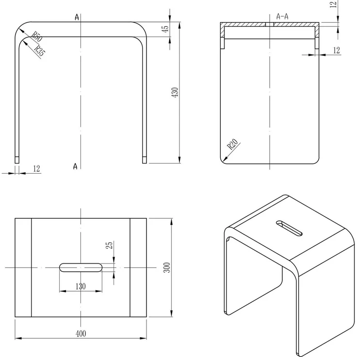 Bernstein Badhocker PB4006 (einsetzbar als Ablage- oder Sitzfläche), aus Mineralguss / Design Duschhocker / Sitzhocker / Matt – Bild 3