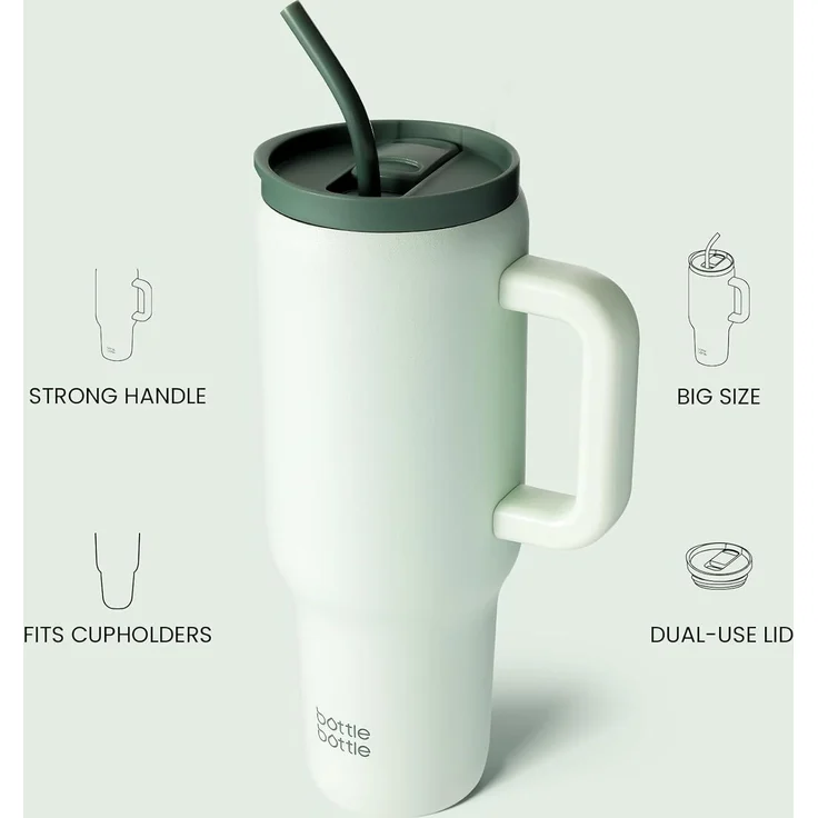 bottlebottle 40oz(1.1L) Edelstahl Kaffeebecher Griff Strohhalm Reise Büro Uni – Bild 5