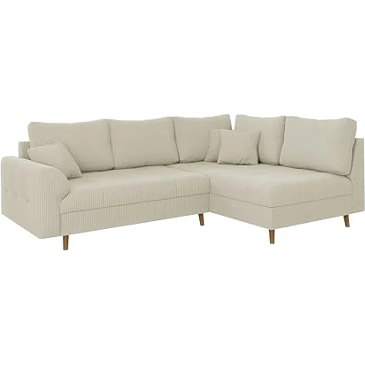 S-Style Möbel Ecksofa Zara mit Braun Holzfüßen im skandinavischen Stil aus Cord-Stoff, Ottomane links oder rechts bestellbar, mit Wellenfederung – Bild 1