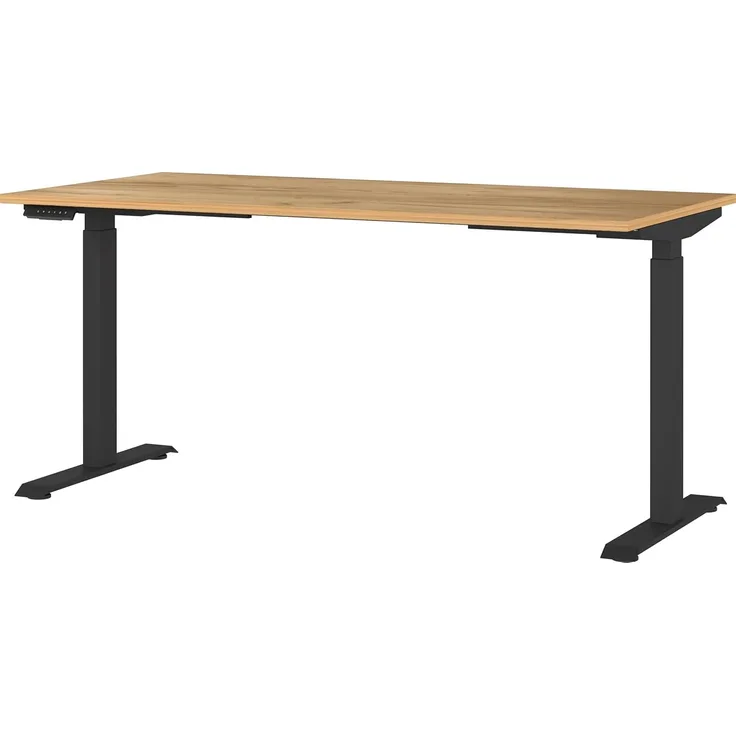 Germania Schreibtisch 7908-593, in Navarra-Eiche-Nb./Schwarz, EL. höhenverstellb, 160 x 120 x 80 cm (BxHxT)
