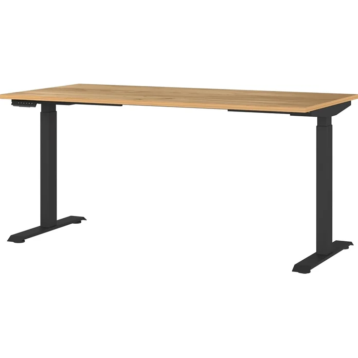 Germania Schreibtisch 7908-593, in Navarra-Eiche-Nb./Schwarz, EL. höhenverstellb, 160 x 120 x 80 cm (BxHxT) – Bild 1