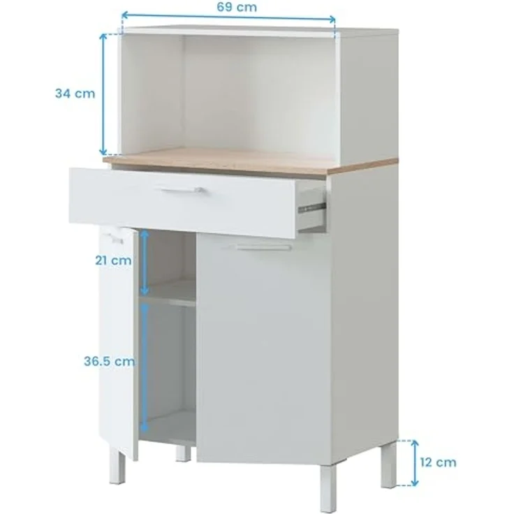 Habitdesign Sideboard, Melamin, Rückseite aus MDF, Scharniere und Schienen aus Metall, Griffe aus ABS, Beine aus Aluminium, Kanten aus PVC, 2 Türen, Medio – Bild 7