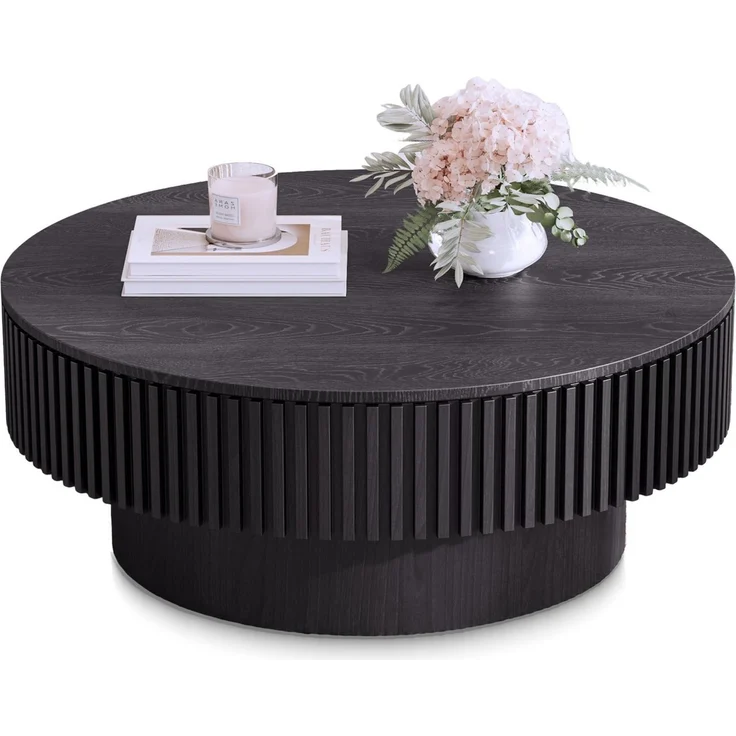 SeedWave Couchtisch mit Stauraum Sofatisch in Pilzform mit 75cm Runder Tischplatte, Wohnzimmertisch mit Massivholzfurnier – Bild 1