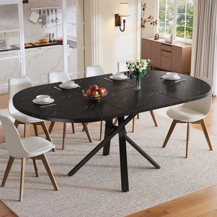 i@home Esstisch Runder Ausziehtisch (1 Tisch), (100 -140 cm) x 75,5 cm hoch, Mit robustem X-Metallgestell in Schwarz – Bild 1