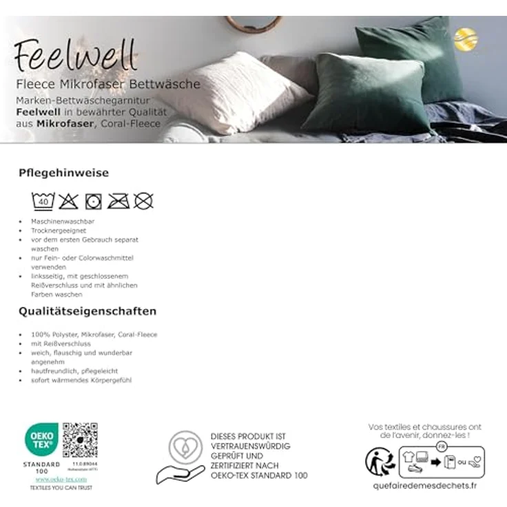 aqua-textil Bettwäsche Feelwell Bettgarnitur Thermo Fleece Flausch 4tlg. 135x200 cm bordeaux, Coral-Fleece, Mikrofaser, 4 teilig – Bild 6