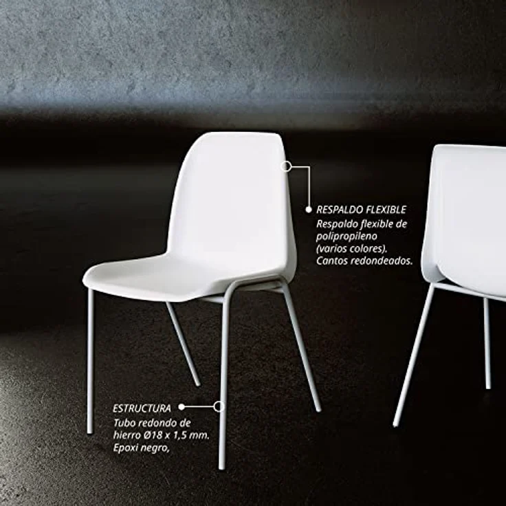 OFITURIA Bürostuhl ohne Rollen, Stuhl aus Kunststoff mit Metallrahmen, Stuhl für Wartezimmer, Empfang, Tagungen, Konferenzen usw. (12 Stühle, weiß) – Bild 4