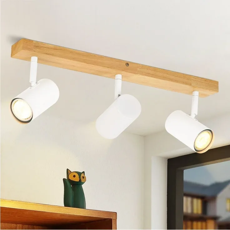 Nettlife Deckenstrahler 1/2/3 Flammig Landhaus Holz Deckenspots GU10, Schwenkbar 350°, LED wechselbar, für Wohnzimmer Schlafzimmer Küche Korridor Esszimmer