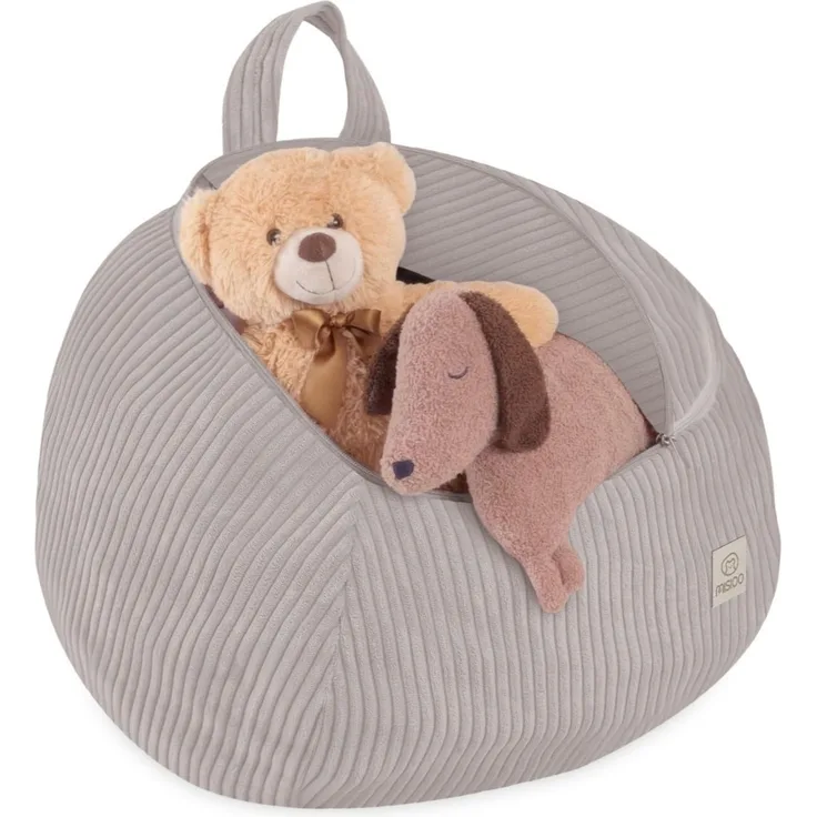 MISIOO Kuscheltier Organizer für Kinderzimmer – Spielzeug Aufbewahrung & Bean Bag in einem – Größe S – Waschbar, mit Reißverschluss – Kinder Sitzsack Bezug – Beige