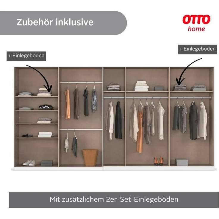 OTTO home Drehtürenschrank Kleiderschrank Schrank Garderobe AGORDO TOPSELLER Schlafzimmer (in zwei Griff-Farben, Breiten 91-405 cm, Dekor- oder Hochglanzfront) durchdachte Innenausstattung, in 8 Breiten und 2 Höhen MADE IN GERMANY – Bild 3