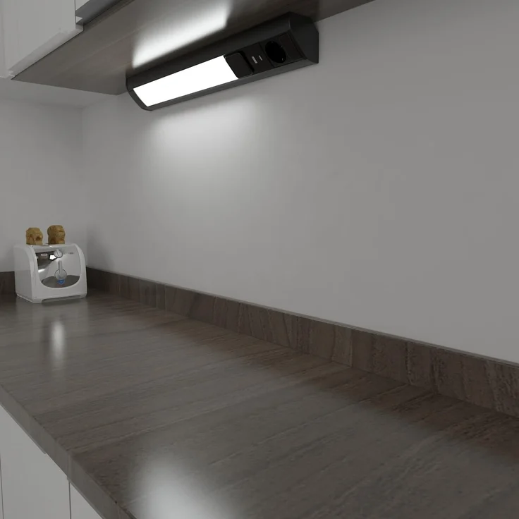 kalb LED Unterbauleuchte LED Unterbauleuchte mit Schalter u. 230V Steckdose USB-Port Typ A u. C, Kippschalter, Warmweiß – Bild 3