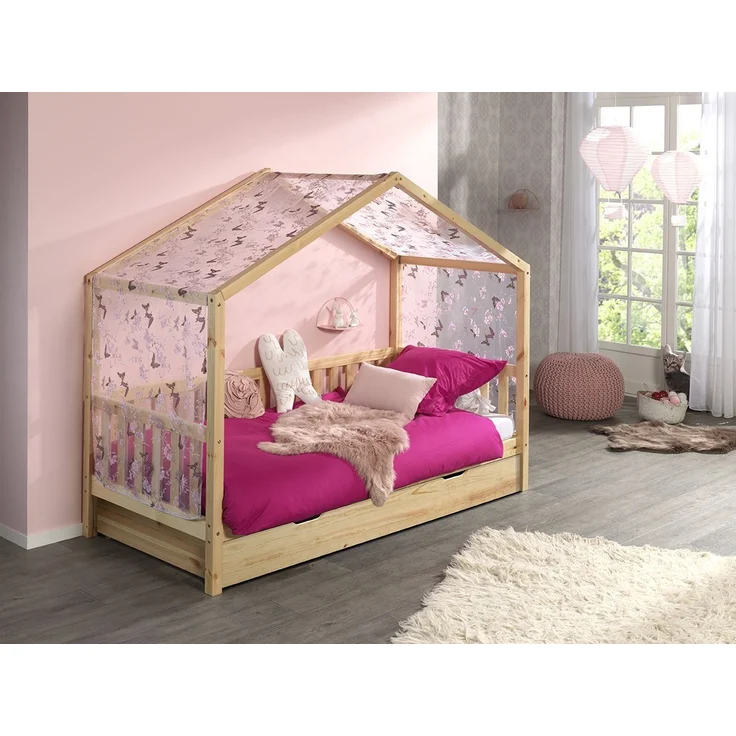 Hausbett mit Textilhimmel Kapua 210x97x170 Massivholz Natur – Bild 2