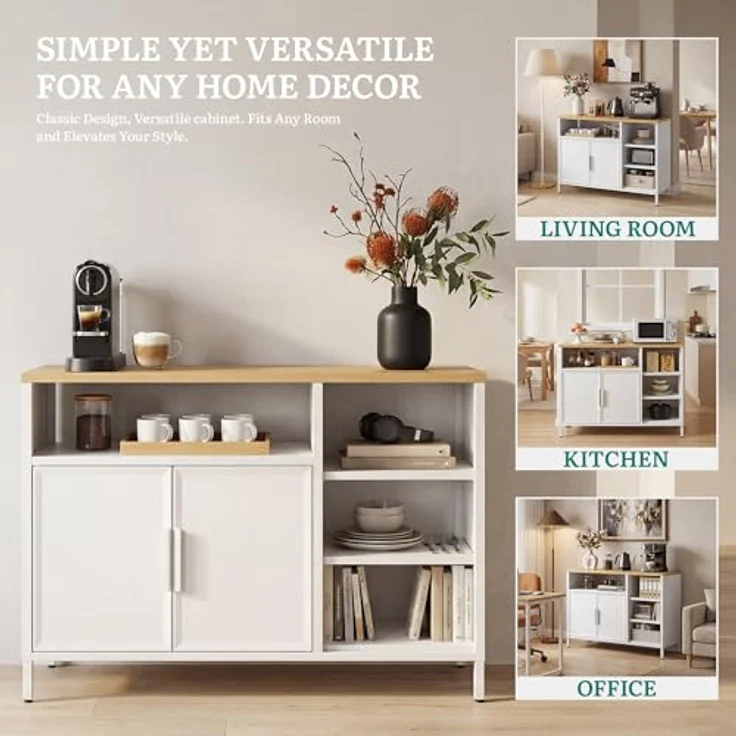 YITAHOME Aufbewahrungsschrank, Metallschrank, Sideboard, Schrank mit Doppeltür, Magnetverschluss, verstellbare Einlegeböden, Stahlgestell – Bild 7