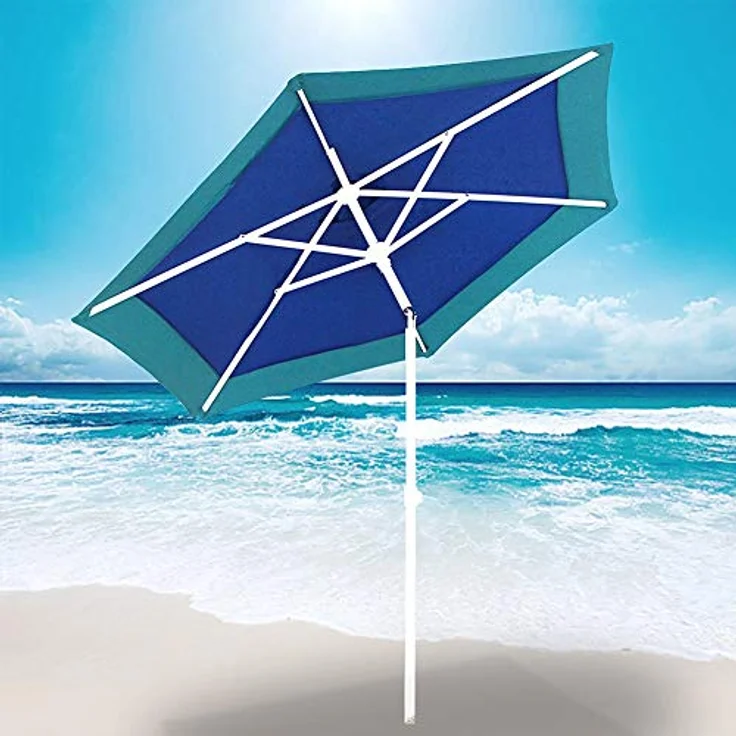 BAKAJI Sonnenschirm für Meer, Strand, Garten, mit Stahlstange, neigbar, Bezug aus Stoff, UV-Schutz, Durchmesser 210 cm, mit Schultergurt, türkis, Ø 210 cm – Bild 6