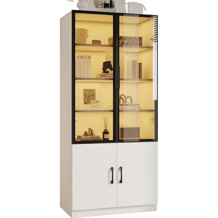 Vitrine 60x40x160 cm in Weiß mit Rauchglas, LED-App-Steuerung und 2 Türen – Bild 3