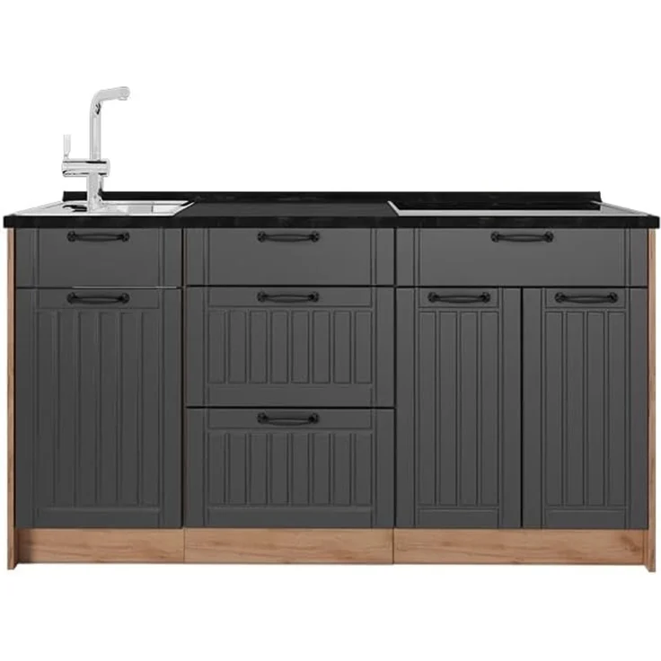 Küchenblock Fame-Line Dunkelgrau 150 cm, AP Anthrazit Vicco – Bild 1