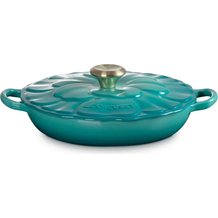 LE CREUSET Kochtopf Signature Gourmet-Profitopf Blume bleu riviera 26cm, Emailliertes Gusseisen