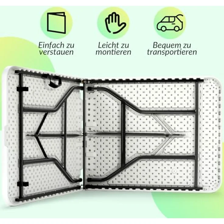 Velway Gartentisch klappbar 180x74 cm Buffettisch - Schneller Einsatz Klapptisch für 6-8 Personen Kunststoff Campingtisch Partytisch mit Tragegriff für Garten Terrasse und Balkon Zusammenklappbar Weiß – Bild 7