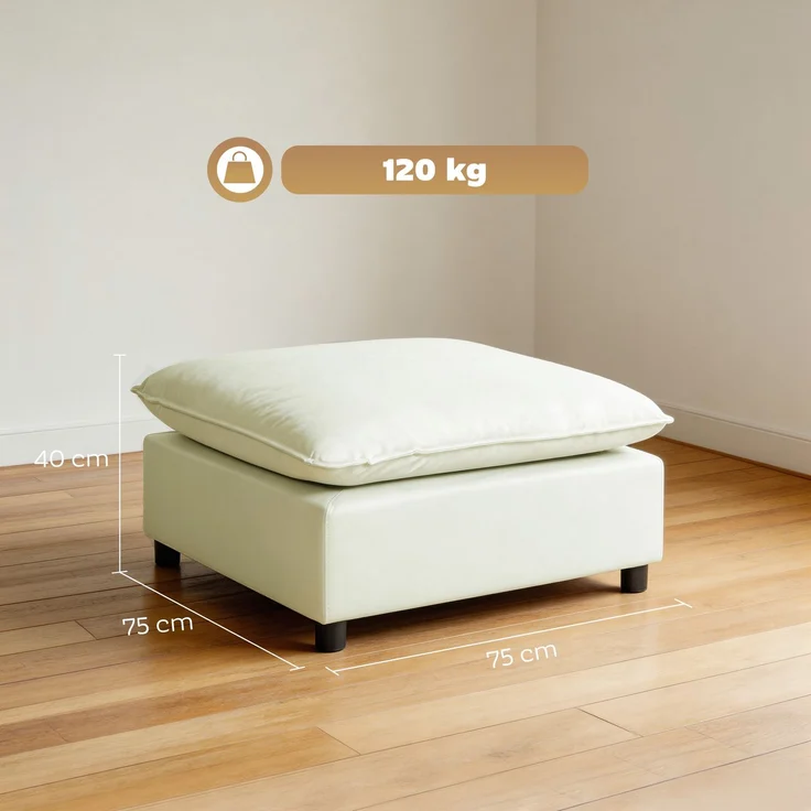 MELAYR, Fußhocker moderner Stoff-Ottomane mit Kunststoffbeinen für Wohnzimmer und Schlafzimmer, 75 cm, Cremeweiß – Bild 5