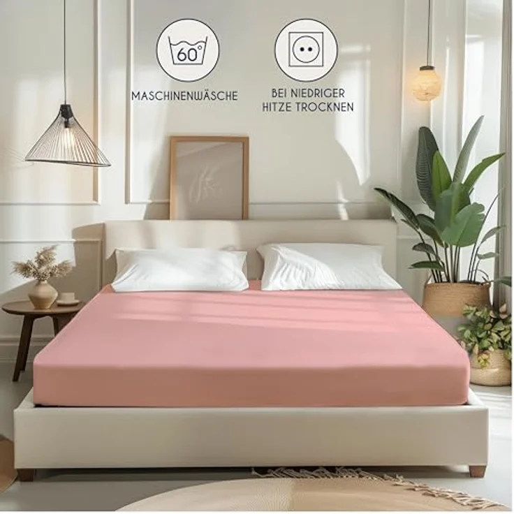 Dreamzie - Spannbettlaken 200x200 cm - Baumwolle Oeko Tex Zertifiziert - Rose - 100% Jersey Spannbetttuch 200x200 – Bild 7