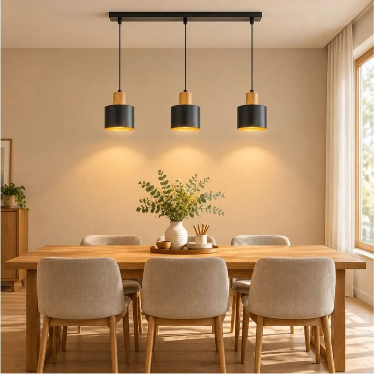 ZMH Pendelleuchte E27, 1/2/3-flammig,höhenverstellbare Hängelampe, ohne Leuchtmittel, Esstischlampe, Esszimmerlampe und Kücheninsel-Lampe – Bild 4