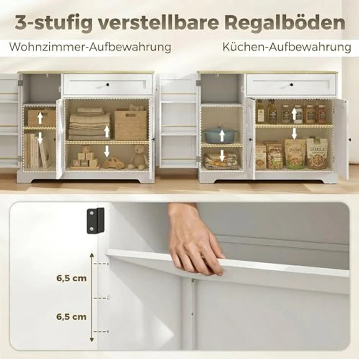 HOMCOM Sideboard Buffetschrank mit Schublade, 100 x 40 x 81 cm, Weiß mit verstellbaren Regalen und dreistufigem Gewürzhalter – Bild 6