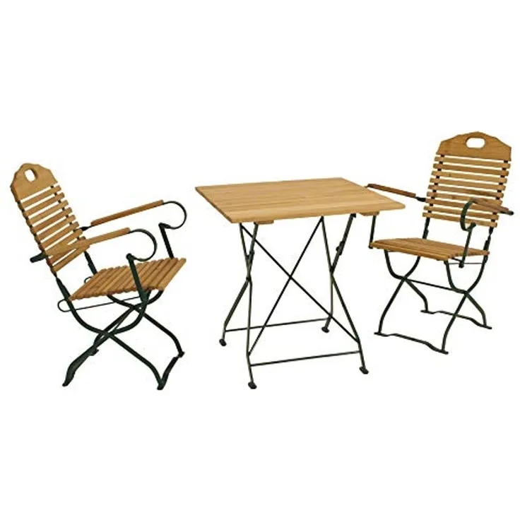DEGAMO BAD TÖLZ Garnitur 3-teilig, Metall + Robinie, grün/natur, Tisch 70x70cm
