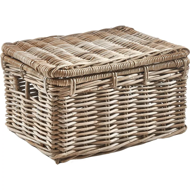 Kobolo Truhe Rattantruhe Kiste aus Rattan in kubu grey - groß (1 Stück, 1 St, mit Aufbewahrungsfach), Trucke mit Deckel