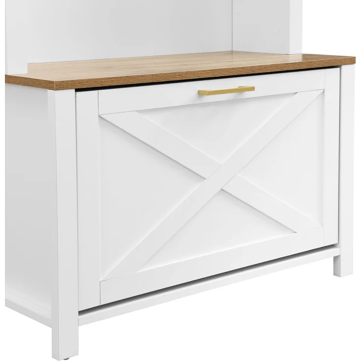 Garderobenschrank aus MDF mit Schuhfach, Ablage & Haken, 75x35x195 cm, Holzfarben/Weiß – Bild 8