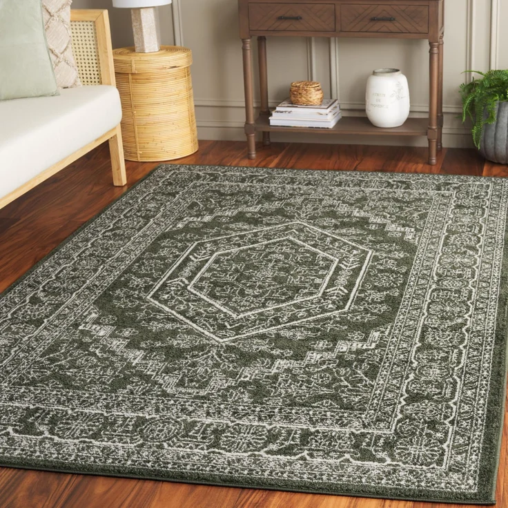 SAFAVIEH Teppich 122x183 cm - Adirondack Collection - Traditionelles Design, Dunkelgrün & Elfenbein, Pflegeleichte Synthetikmischung, Ideal für Wohnzimmer, Schlafzimmer, Büro