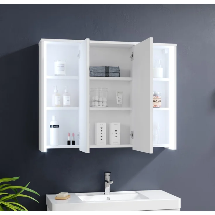 Badezimmerspiegelschrank >Five< LED, Steckdose, in weiß - 86x68x18cm (BxHxT) – Bild 6