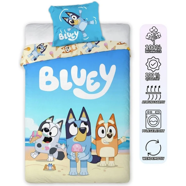 Bluey, Bingo & Muffin Strand Baby Bettwäsche Set 100x135 cm Baumwolle – Bild 3