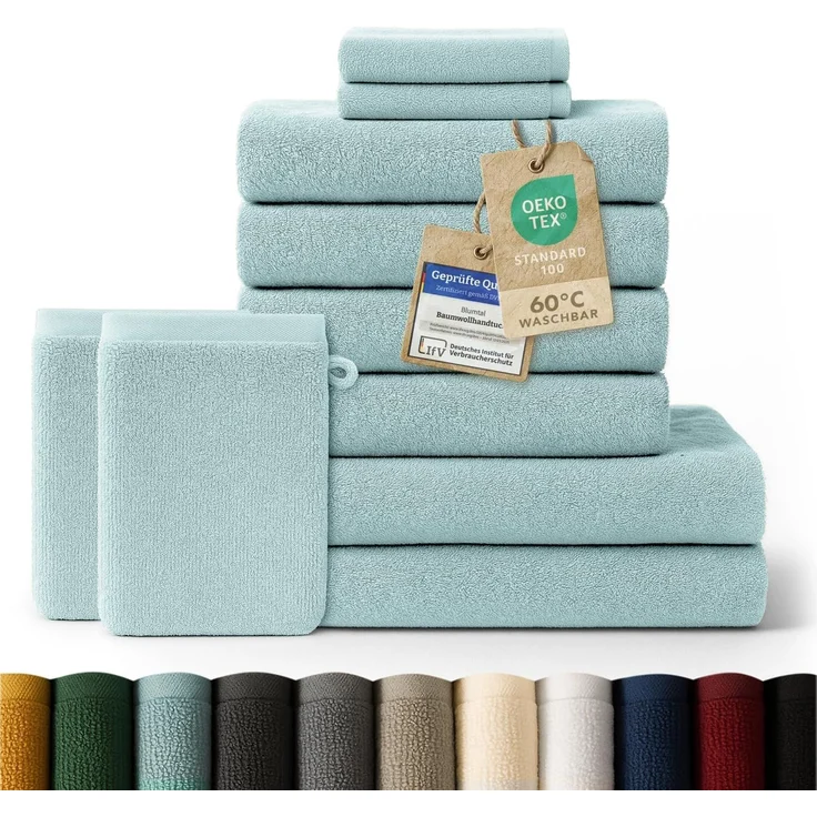 Blumtal Handtuch Set Blumtal 10 Teilig - Handtücher Set 100% Baumwolle, weich und saugstark, Frottee (10er Set), 2 Bade-, 4 Hand-, 2 Gästetücher + 2 Waschlappen – Bild 1