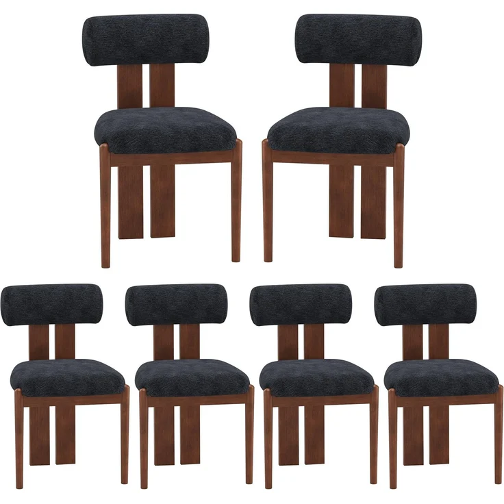 MALOL Esszimmerstühle 6er Set, Mid-Century Modern Polsterstühle aus Stoff mit Stabiler Rückenlehne & dunkelbraunen Holzbeinen, Dunkelblau – Geeignet für Esszimmer, Küche und Gastronomie, Dunkelblau