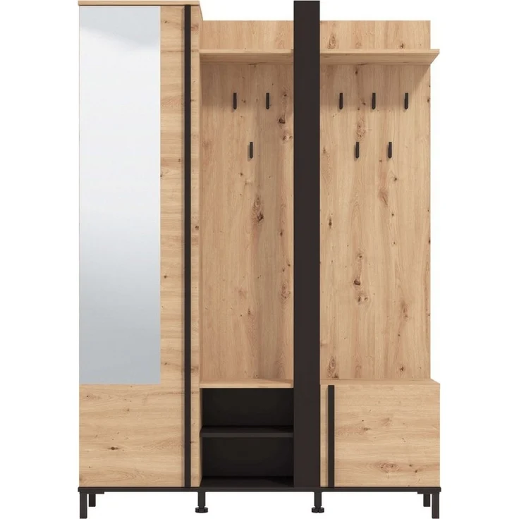 Home affaire Kompaktgarderobe Nino Flurgarderobe, Dielenschrank, Flurmöbel, Garderobe, Breite 135 cm Schuhschrank, Spiegel, Haken, viel Stauraum, ideal für kleine Räume – Bild 2