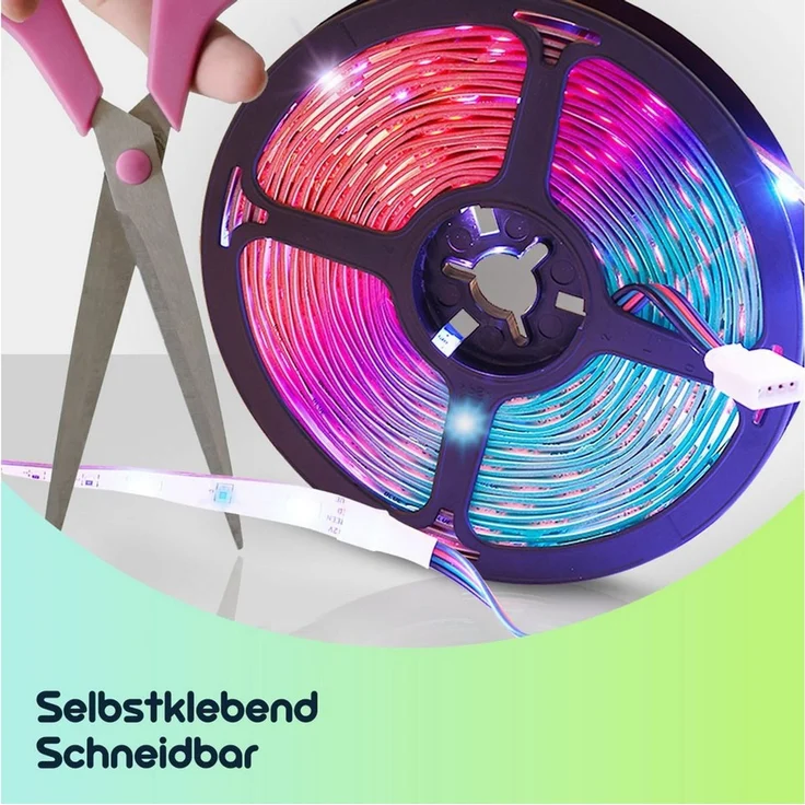 Casativo LED-Streifen 18W LED Streifen 5m WLAN RGB 150 LEDs 16 Mio. Farben Fernbedienung App, 30 LEDs/m, kürzbar, selbstklebend, Smart-Life & Tuya kompatibel – Bild 3