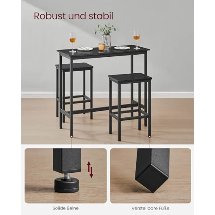 Vasagle Bartisch Bartisch-Set, Stehtisch(100 x 40 x 90 cm) mit 2 Barhockern – Bild 9