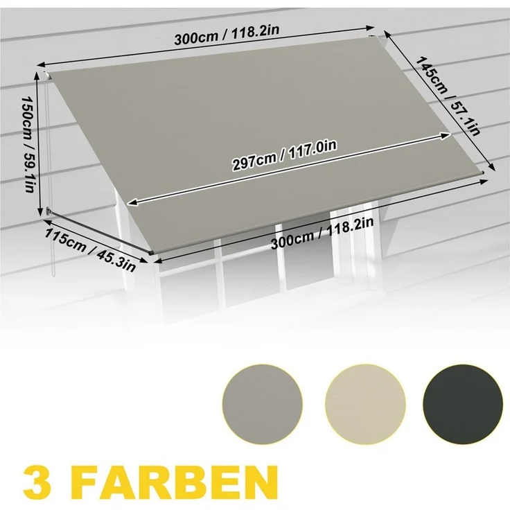 FIVMEN Markise Balkon Fallarmmarkise Einziehbar Balkonmarkise Sonnenschutz Schattenspender für Fenster Balkon – Bild 2