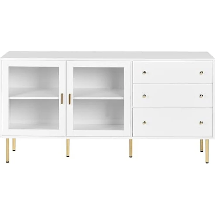Sideboard mit Glastüren MILORA 160 cm Weiß – Bild 5