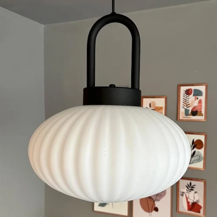 bamyum Vintage Pendelleuchte Glas Weiß, 30 cm Retro Hängelampe für Esstisch, E27, höhenverstellbar, ideal für Küche und Wohnzimmer – Bild 4