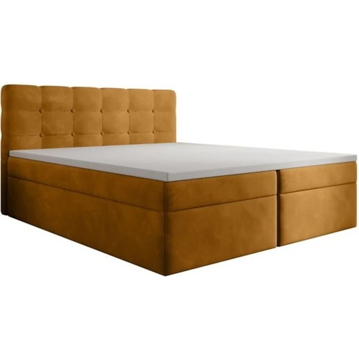 thematys Boxbett Luxus mit Bettkasten 160x200cm, mit Bonnellfederkernmatratze H3, Bouclé/Velours, mit Stauraum, mit 3 cm Topper, Senfgelb (Holland 410), Art.-Nr. S0WGG0ANBPP – Bild 6