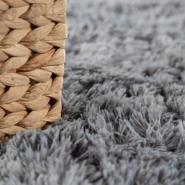 Paco Home Hochflor Teppich Wohnzimmer rutschfest Fellteppich Shaggy Flauschig Weich Modern Kunstfell Fell Imitat Einfarbig, Grösse:120 cm Rund, Farbe:Grau – Bild 5