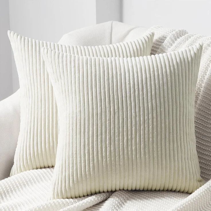 Topfinel Kissenbezug 35x35 2er Set Creme beige gestreiftes Muster Kordsamt – Bild 1