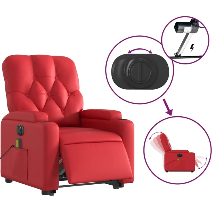 vidaXL Massagesessel mit Aufstehhilfe Elektrisch Rot Kunstleder 3204798 – Bild 4