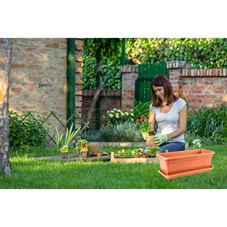 Centi Pflanzkübel Terracotta Blumenkasten mit Untersetzer 2er-Set (2er-Set) – Bild 6