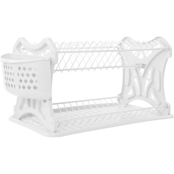 DanDiBo Abtropfgestell Geschirr 2 Etagen Weiß Abtropfständer PK52 Abtropfkorb Abtropfgitter Abtropfschale Tellertrockner mit Untersetzer und Besteckkorb – Bild 1