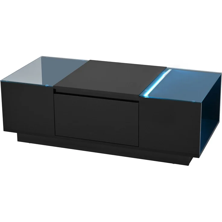 LED-Couchtisch 105×50×35 cm Schwarz Hochglanz Tisch mit Glasplatten, LED-Beleuchtung steuerbar via Bluetooth und App – Bild 9